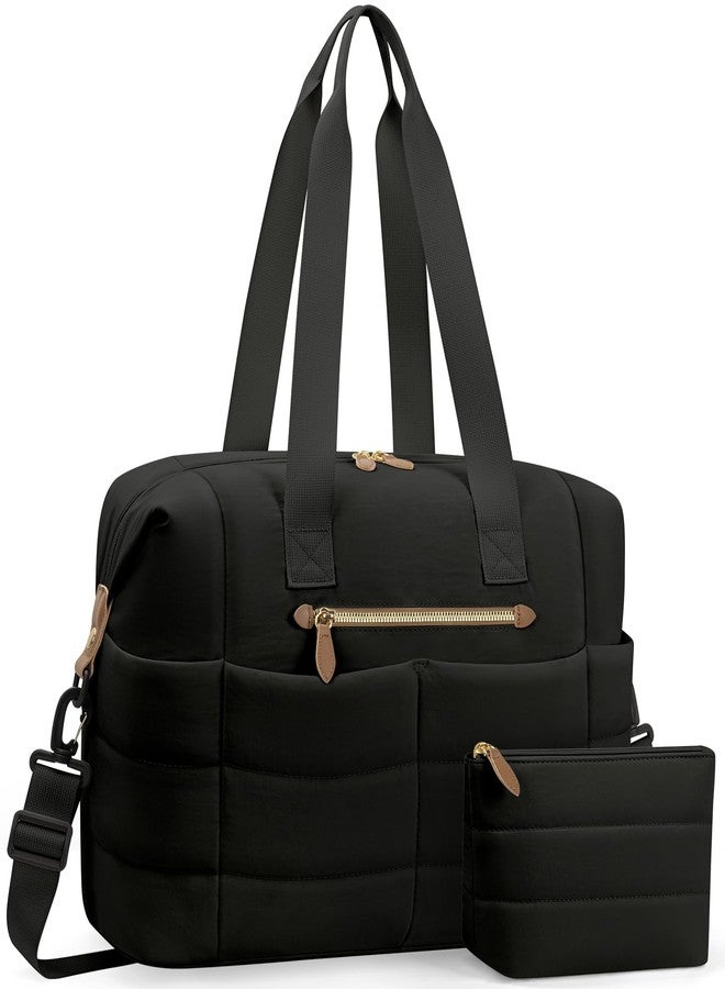 Tuwubi Travel Duffel Bag, Puffer Gym Bag for Women Lightweight Weekender Overnight Bags, Carry On Tote For Spirit Airlines Personal Item Bags with Toiletry Pouch（Black, M) - Image 1